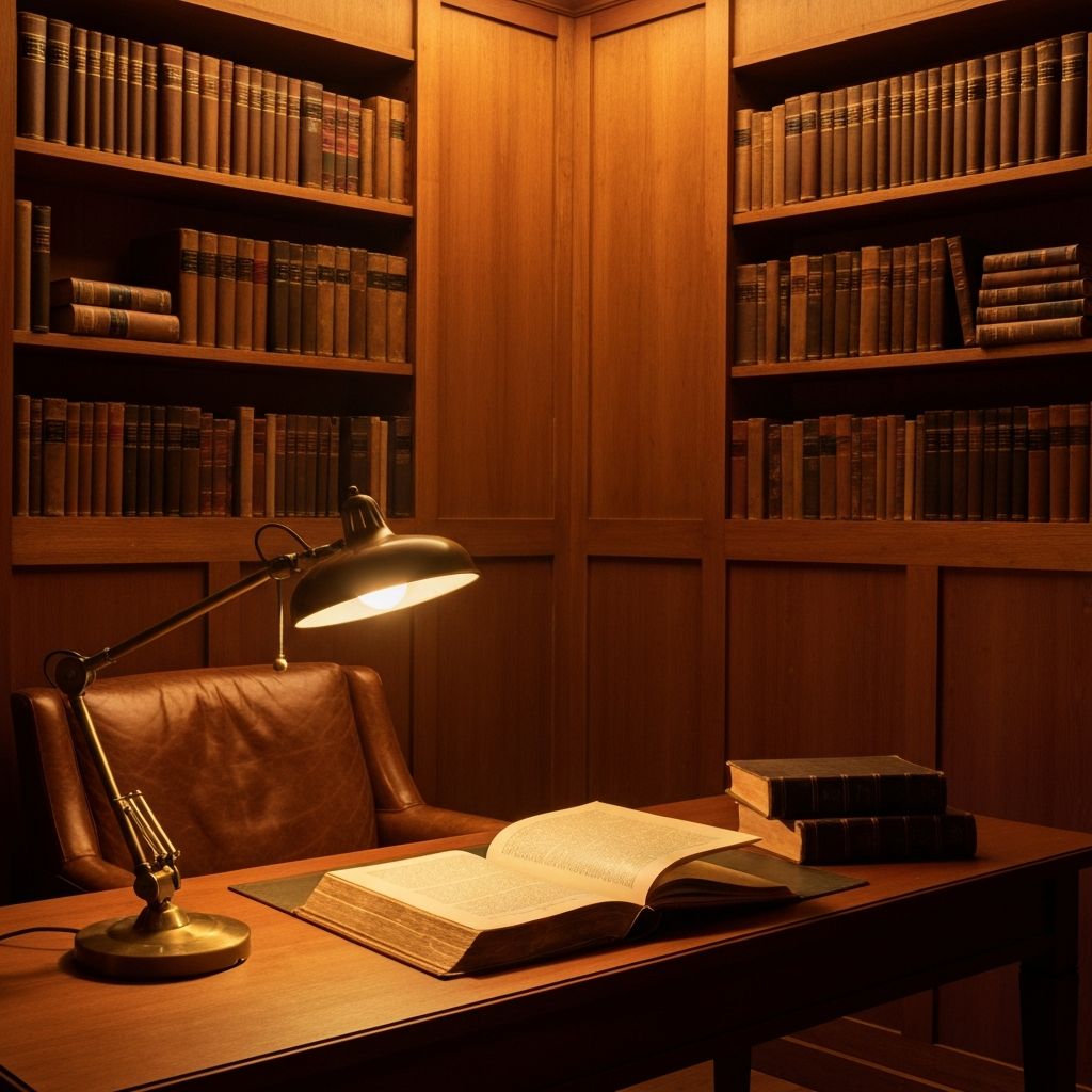 Private study with warm lamp light