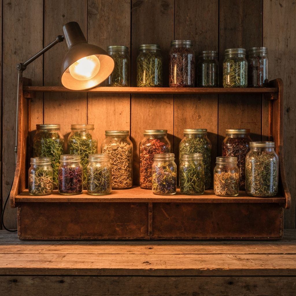 Leather shelf with glass jars